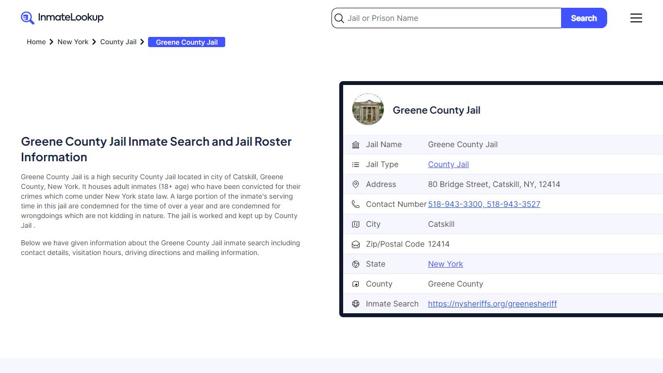 Greene County Jail Inmate Search - Catskill New York - Inmate Lookup